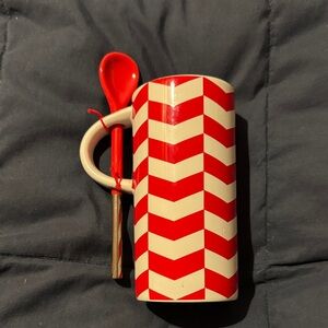 Starbucks Red and White Chevron Mug with Spoon